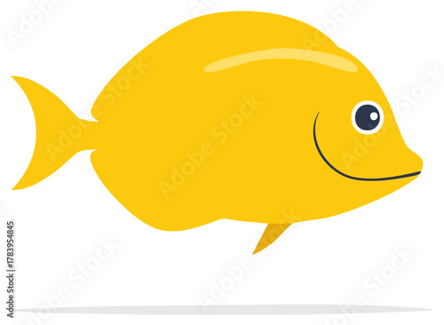 Cheerful Yellow Fish Cartoon Illustration Undersea Creature Marine Life