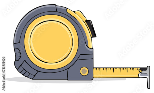 Illustration of a measuring tape with yellow tape on a white background for construction and diy projects