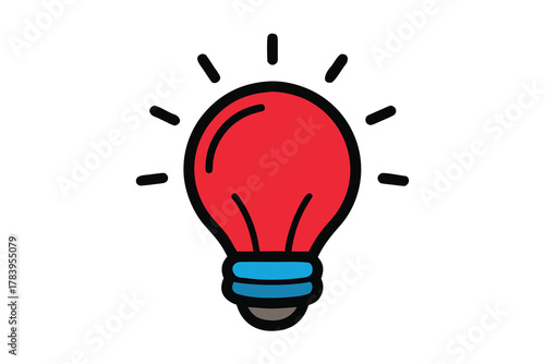 Light shines as an illustration depicts a vibrant red lightbulb with a transparent background
