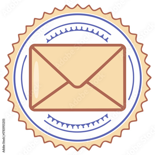 Stylized mail envelope symbol in ornamental circular frame. Simple email message vector icon for notification.