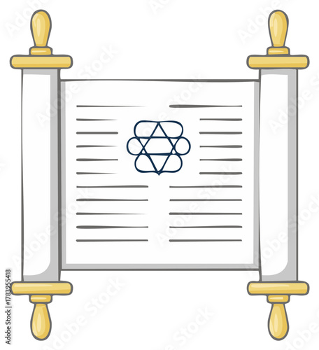 Ancient jewish scroll with symbol of David stylized vintage hebrew vector graphic