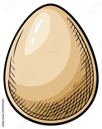 Illustration of a single egg in eggshell color with shading and black outlines