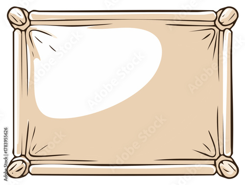 Empty beige scroll with wooden rod corners and decorative border