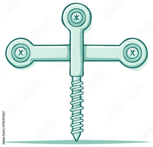 Orthopedic T shaped bone plate with screws for fracture fixation medical illustration