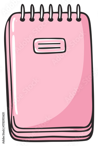 Cute Pink Spiral Notebook Hand Drawn Illustration for School or Journaling