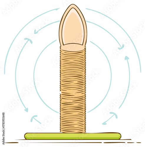 Stylized Cat Scratching Post with Circular Motion Arrows Indicating Play