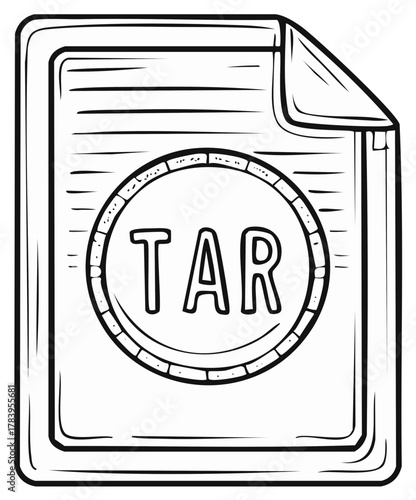 Document with Tar Symbol Icon Artistic Line Drawing Style