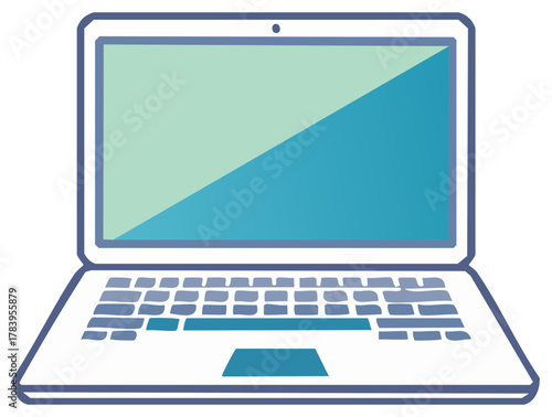 Stylized flat design vector illustration of an open laptop computer