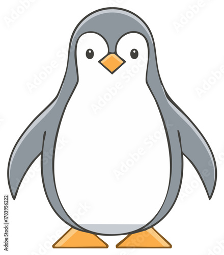 Cute Cartoon Penguin Standing Illustration, Flat Design Arctic Wildlife