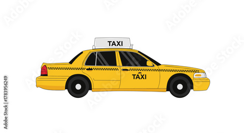 Yellow taxi car side view isolated on white background