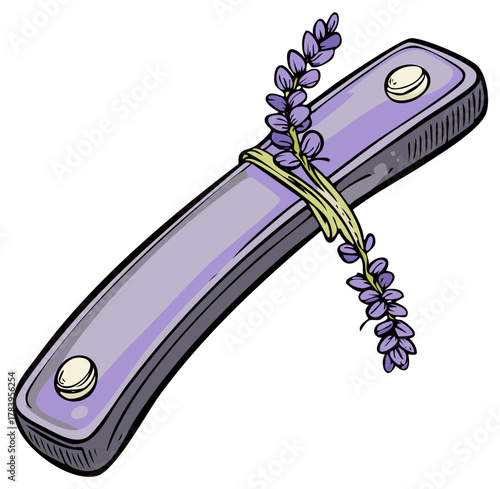 Classic straight razor illustration with fragrant lavender for relaxing grooming