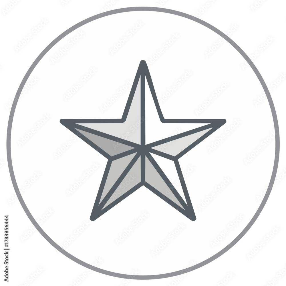 Fototapeta premium Illustration of a five-pointed star inside a grey circle on a white background