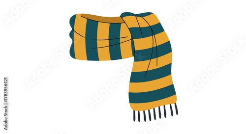 Striped winter scarf in flat style with blue and yellow colors