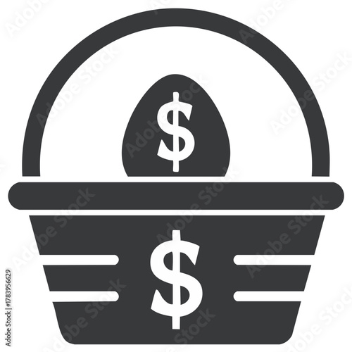 Icon of a dollar egg in a basket, representing financial diversification and smart investment strategy