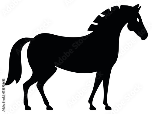 Black Horse Silhouette Standing Calmly with Flowing Mane and Tail Elegant Design