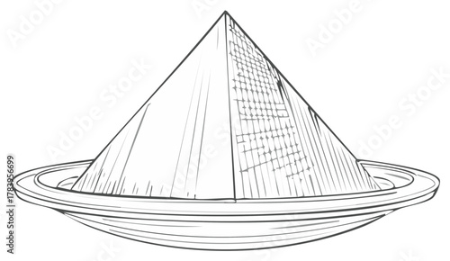 Sketch of a conical hat with circular brim isolated on white