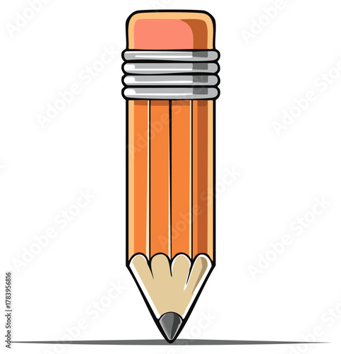 Illustration of a detailed orange pencil with an eraser and sharp tip.