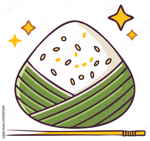 Onigiri with Chopsticks Asian Cuisine Japanese Rice Ball Icon Illustration