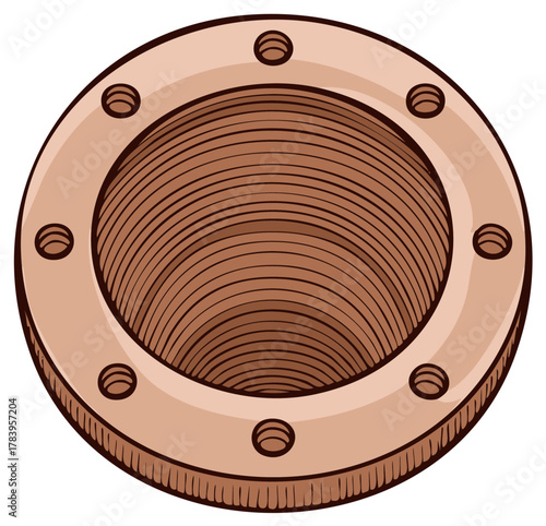 Circular metal flange with bolt holes and concentric rings detail