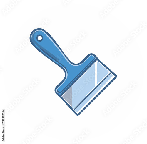 Blue handle tool used for spackling wall paint application in building construction or home improvement. Drawing style vector illustration