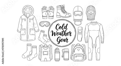 Winter gear essentials: hand drawn cold weather apparel collection