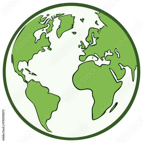 Green earth globe icon showing world continents symbol on light background
