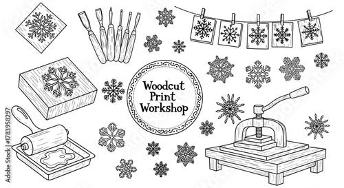 Woodcut print workshop: handcrafted snowflake art with carving tools
