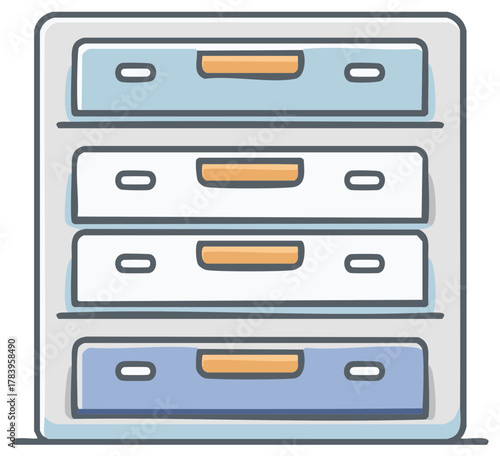 Cartoon chest of drawers with four drawers for home and office storage illustration