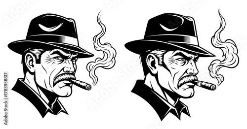Two vintage gangster with a cigar, exuding a sense of mystery and danger