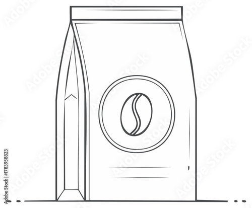 Coffee Bag Line Art Illustration with Coffee Bean Icon Minimalist Product Packaging Design