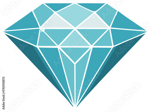 Geometric Teal Diamond with White Facets, Luxury Gemstone Jewel