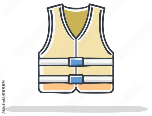 Safety vest cartoon illustration, light yellow vest with blue straps