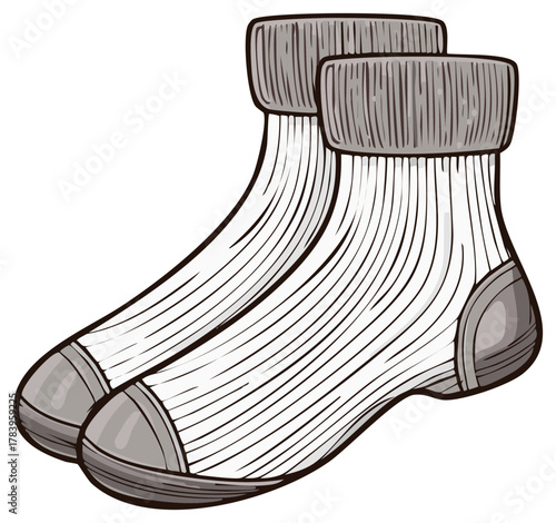 Pair of socks, vector illustration, cozy foot warmers, gray and white clothing items, casual socks