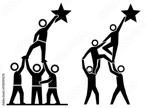 Teamwork and collaboration are essential for reaching new heights and achieving success, symbolized by reaching for a star