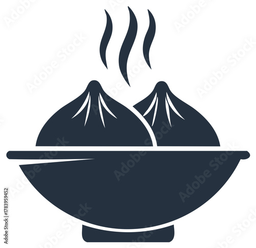 Steaming Dumplings in Bowl Delicious Asian Cuisine Vector Graphic Illustration