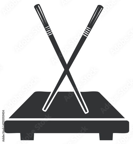 Japanese sushi serving dish with chopsticks in a minimalistic flat design.