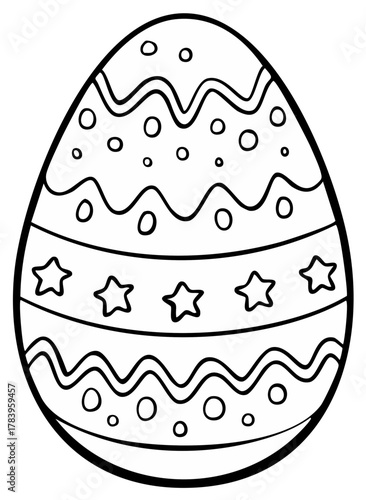 Decorated Easter egg outline with playful patterns perfect for coloring pages and holiday craft activities