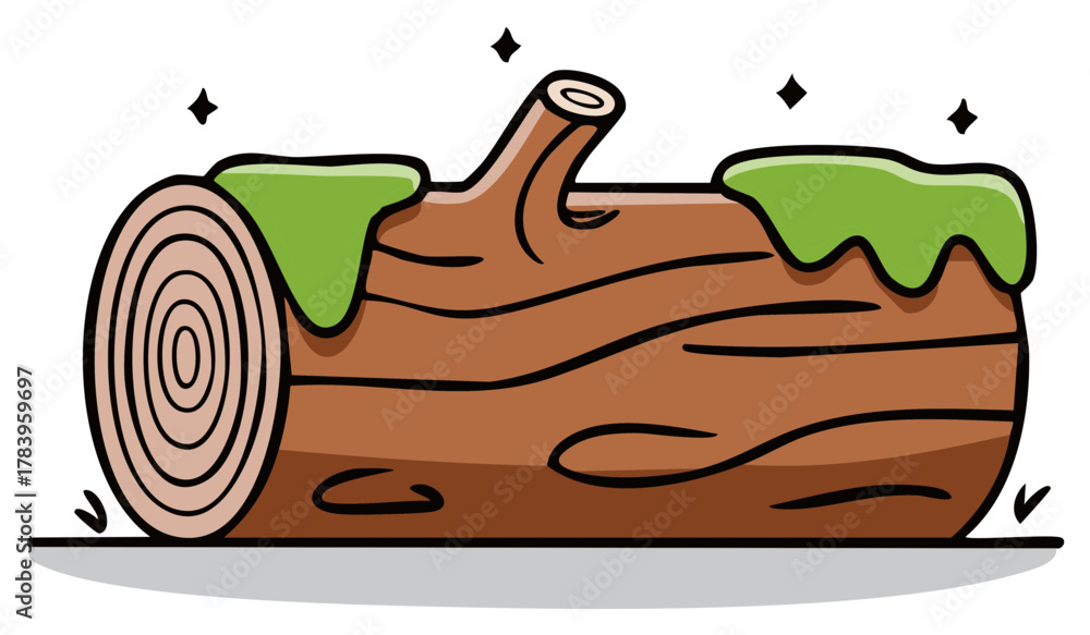 Obraz premium Stylized Wood Log Covered in Green Moss with Sparkle Accents Cartoon Image
