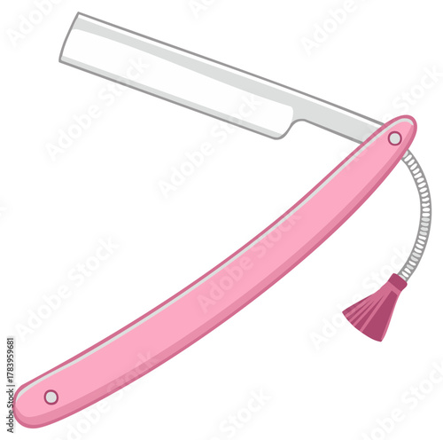 Pink barber razor illustration, straight blade, vintage, salon, shaving, barber shop
