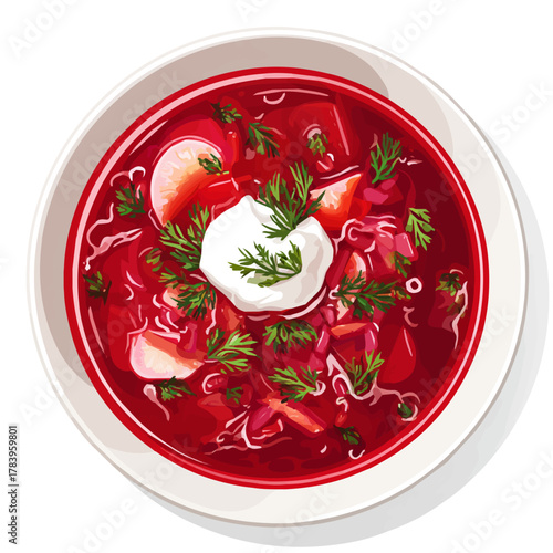 2D flat vector graphic of a Borscht in icon style, isolated on white background