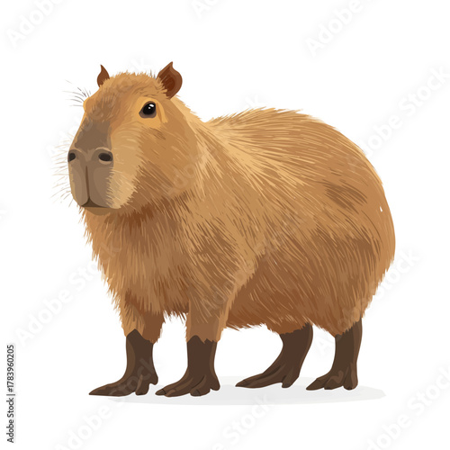 Flat 2D Capybara vector illustration, icon graphic on white background