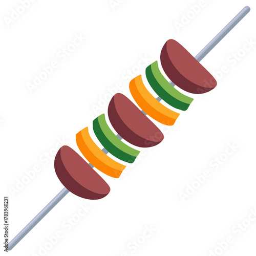 Delicious shish kebab with meat and assorted vegetable pieces cooked for grilling