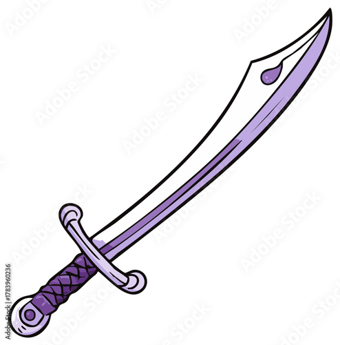 Curved saber sword with a purple blade and braided handle