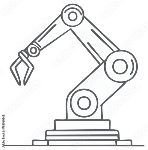 Industrial robotic arm line art illustration representing factory automation and modern technology