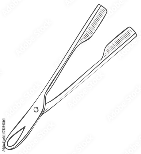 Hand Drawn Illustration of Kitchen Tongs for Cooking and Serving Food
