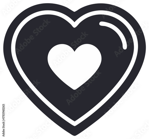 Dark heart shape with white inner heart graphic symbol for love and emotion