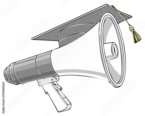 Education Announcement Loudspeaker with Graduation Cap Academic Achievement Promotion for College