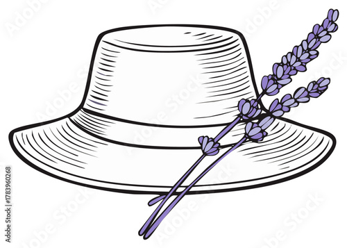 Classic wide brimmed hat adorned with fragrant purple lavender flowers