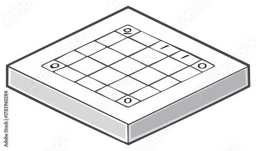 Geometric Board Game Illustration with Grid, Lines, and Circles on Table Top Perspective