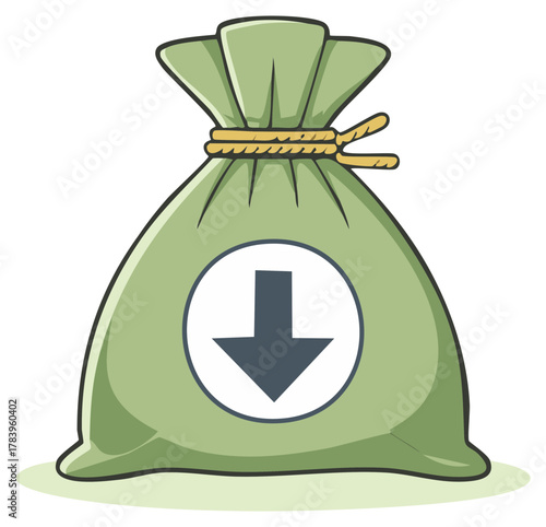 Decreasing Income and Financial Loss Concept with Cartoon Money Bag Icon